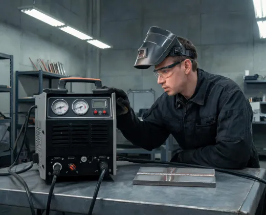 Welding application engineer checking arc parameters