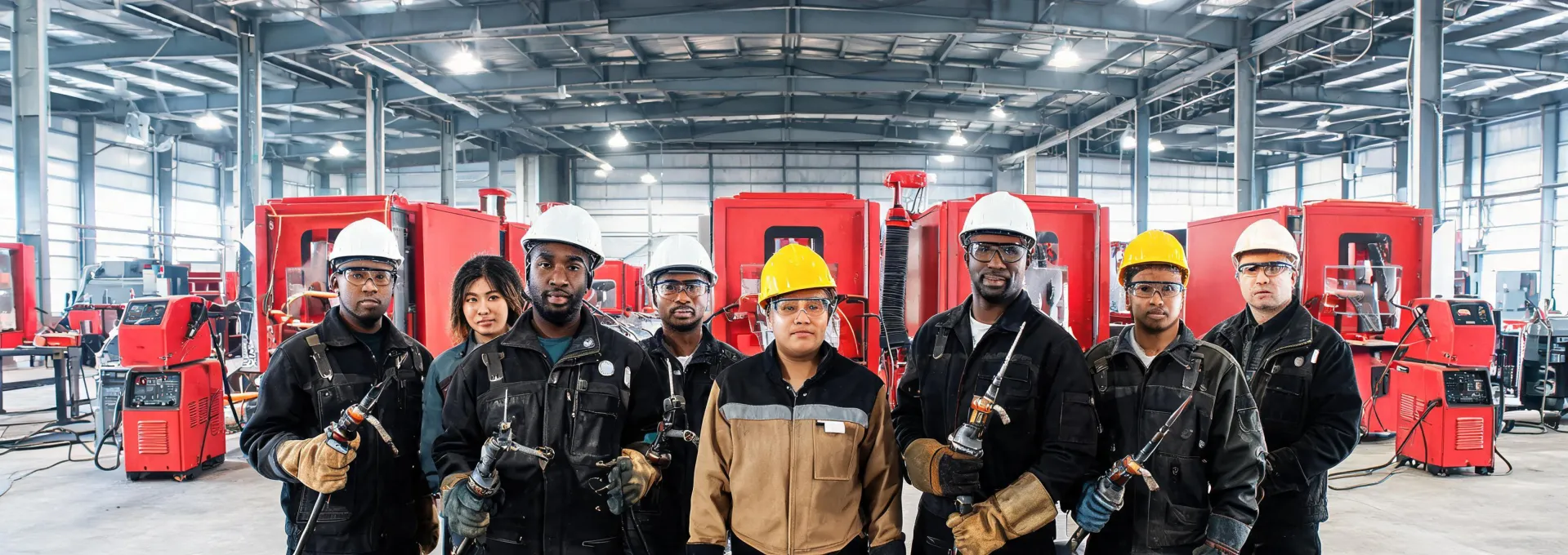 Lincoln Electric welding team in an industrial training bay