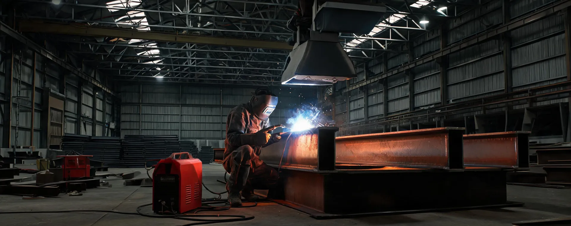 Lincoln Electric MIG welding system in a structural fabrication bay